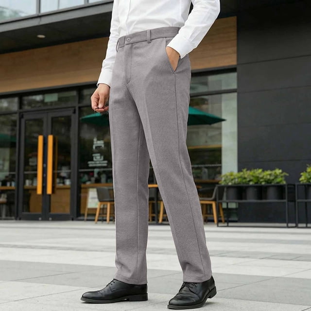 Ceisia Men's Solid Color Slim Straight Leg Wool-Like Dress Pants for Business Commute Gray L Gifts