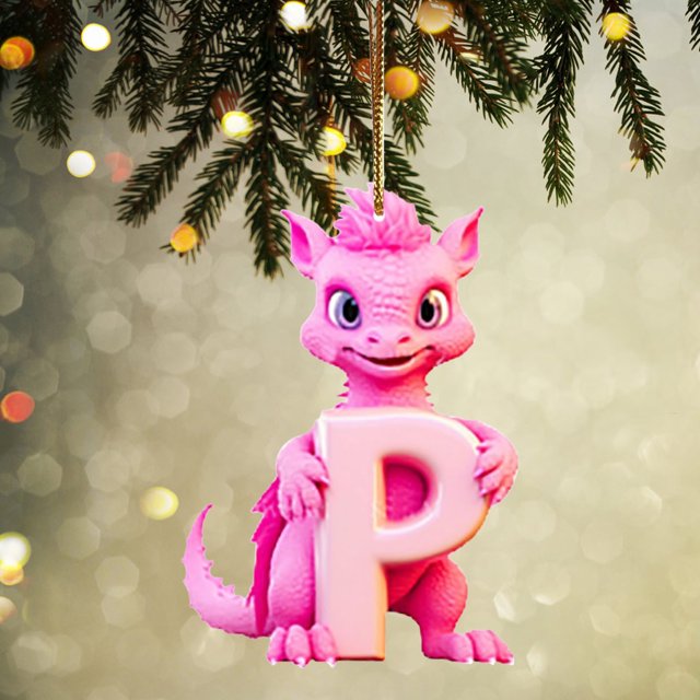 Fridja Personalized Dinosaur Christmas Ornament 26 Letters Hanging Pendant Ornaments 2024 Plastic Initial Monogram Xmas Tree Decorations with Hanging Rope Unique Customized Fun Gift for Kids