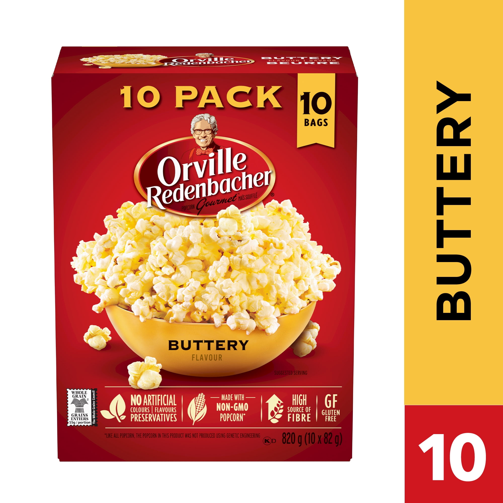 Orville Redenbacher's Orville Redenbacher Buttery Popcorn, 10 Pack Microwave Popcorn, 100% Whole Grain Popcorn, Non‑gmo Popcorn, Gluten Free, 820 G (1