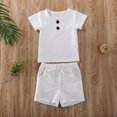 thumbnail image 3 of Baby Boy Girl 2PCS Outfits Short Sleeve Button Tee Shirt Drawstring Shorts Pants Casual Clothes Set, 3 of 9