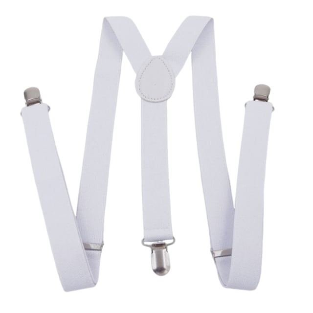 Liquidation! Bretelles à Clip de Fixation Delayuji pour Hommes en Blanc, avec un Dos en Y Élastique Ajustable et des Pinces Métalliques Robustes. Fabriquées en polyester, Ces Bretelles Mesurent 2,5 x 110 cm et Sont Conçues pour un Ajustement Sûr et Confortable. la Fermeture à Clip Métallique Facile à Ouvrir Assure une Fixation Rapide au Pantalon. Convient à Diverses occasions et Idéal pour un Usage Personnel Ou en Cadeau.