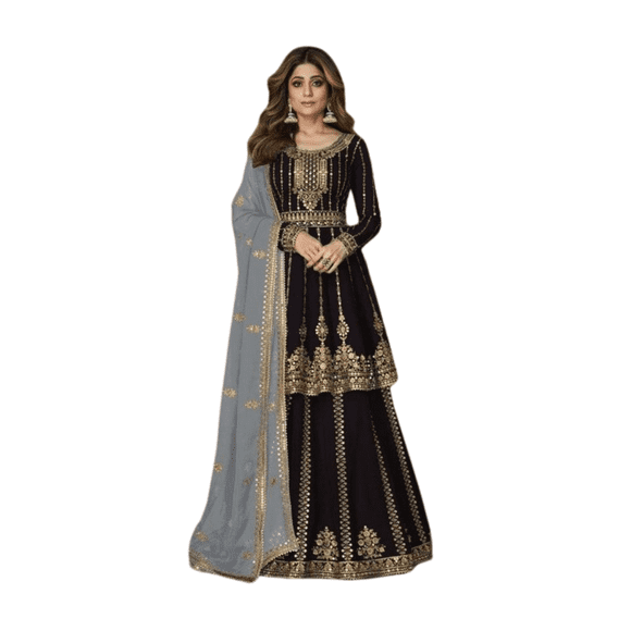 Custom Made Women Pakistani Black Salwar Kameez Dupatta Designer Palazzo Kurta Stitched Suit