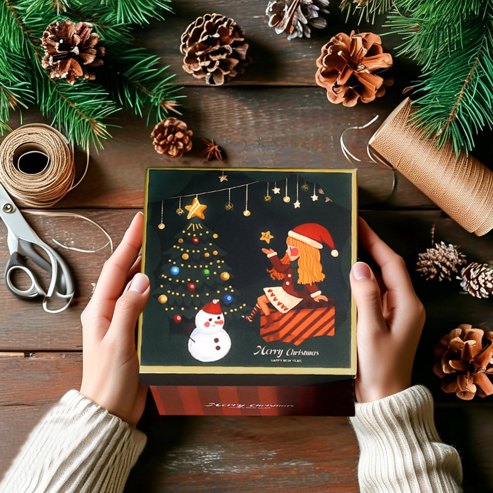 EGNMCR Christmas Decorations,Christmas Tree Ornaments, Christmas Gift Box Packaging Box Candy Small Gift Packaging Box Christmas Gift Holiday Gift Packaging Gift With Handbag Paper packaging box