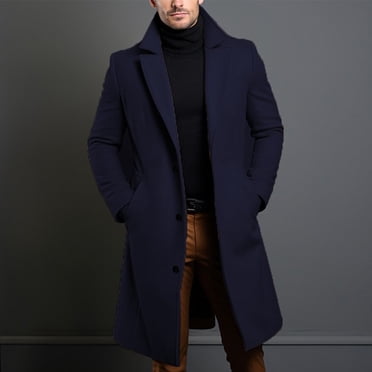 MYG Long Warm Black Trench Coat Men Single Breasted Luxury Wool Blends Overcoat Top