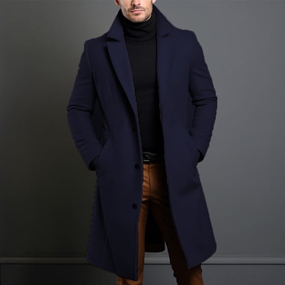 MYG Long Warm Black Trench Coat Men Single Breasted Luxury Wool Blends Overcoat Top