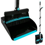 Broom and Dustpan Set 57 Inches Long Handle Lightweight 180 Degree Rotating Broom Kits Upright Standing Dust Pan with Comb Teeth for Room Kitchen Lobby Office