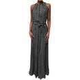 thumbnail image 1 of AMERTEER Robe Maxi Sans Manches à Pois pour Femmes, Ceinture, Fête, Banquet, 1 of 8