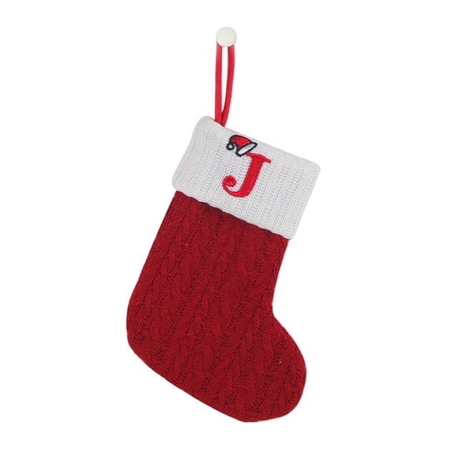 Fridja Bas de Noël Monogrammés de 7,87 Pouces avec Lettres, Bas de Noël Super Doux Bas Tricotés Rouges en Laine avec Manchette Blanche Super Douce pour Sapin de Noël Cheminée des Fêtes (J)