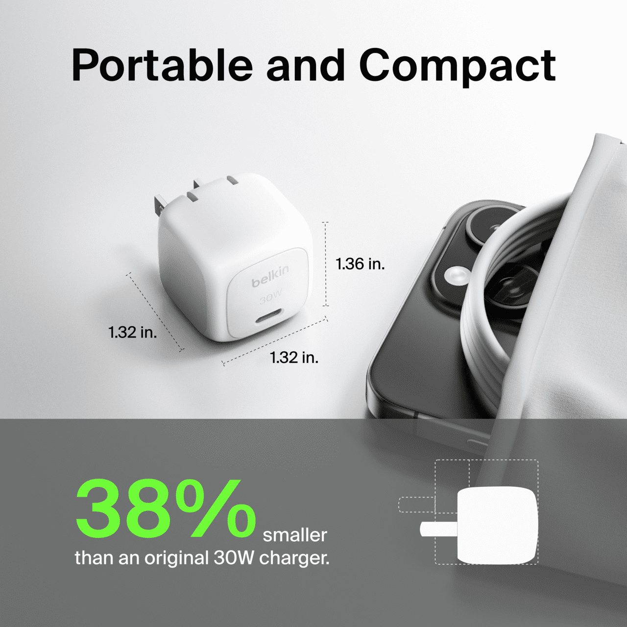 30W Chargeur mural cube USB-C avec 1M PVC C-C Câble
