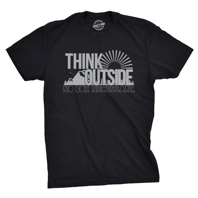 T-shirt Graphique Vintage pour Hommes « Think Outside No Box Necessary » Randonnée Camping (Noir) - P