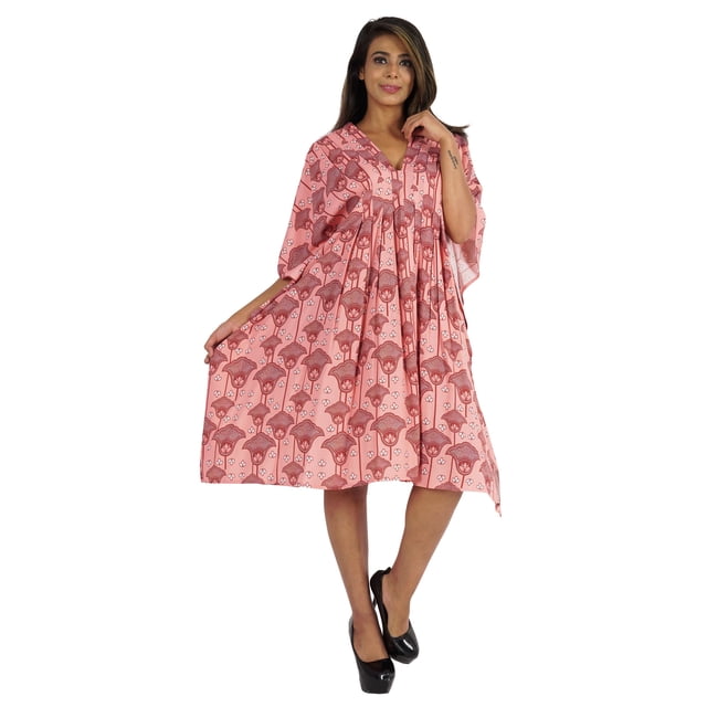 Moomaya Caftan Court pour Femmes, Robe de Nuit de Couverture, Robe Caftan, Manches Kimono, Tenue de Plage