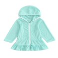 thumbnail image 1 of Kids Girl Hoodie Dress Solid Color Ruffled Zipper Long Sleeves Beach Dress, 1 of 8
