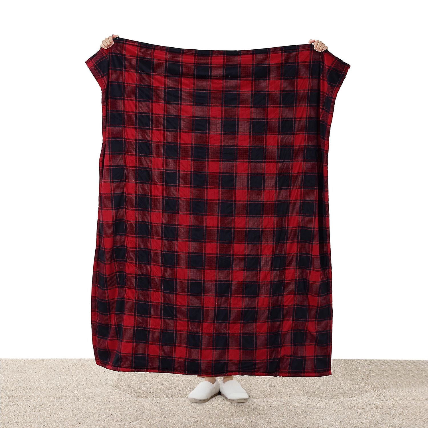 Jeté chauffant Sunbeam en micropeluche à carreaux gris ardoise, 4 réglages de chaleur, arrêt automatique après 4 heures, 127 cm x 152,4 cm (50 po x 60 po)