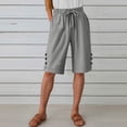 thumbnail image 2 of Womens Half Shorts Pants Summer Elastic Waist Buttons Casual Linen Pockets Pants, 2 of 8