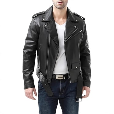 Vestes en Cuir pour Hommes, Blouson Bomber Steampunk de Moto à Revers, Fermeture Éclair Asymétrique, Ceinture, Coupe Ajustée, Manteau de Motard