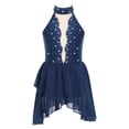 thumbnail image 1 of RUNQHUI Kids Girls Lyrical Dance Dress Shiny Rhinestone Halter Sleeveless Backless Leotards Dress Navy Blue 14, 1 of 7