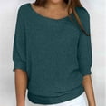 thumbnail image 2 of UAMVSH Chandails Grande Taille pour Femmes Décontractés à Manches Mi-Longues, Col Rond, Chandail Doux d'Automne, Hauts Amples, Couleur Unie, Chandails Tricotés de Base (4X-Grand, Bleu), 2 of 6