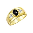 thumbnail image 3 of RYLOS Men's Rings 14K Yellow Gold Classic 7X5MM Oval Gemstone & Diamond Ring Black Star Sapphire March Birthstone Rings For Men, Gold Rings Size 8, 3 of 7