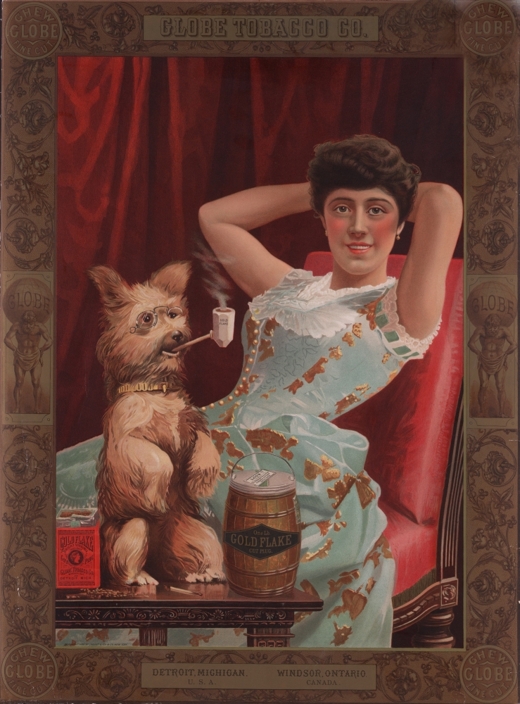 Smoking Dog In Advertisement For Globe Tobacco Company History (18 x 24)