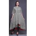 thumbnail image 2 of Bimba Robe Asymétrique Anarkali Kurti Imprimée pour Femmes, Blanc, Losanges Géométriques, Tenue Ethnique Indienne - X-Grand, 2 of 5