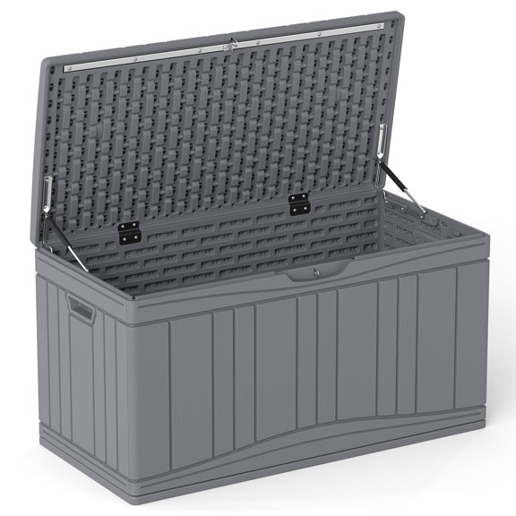 Costway 80 Gallon Outdoor Deck Box with Gas Struts & Lock-Compatible Lid for Packages Gray