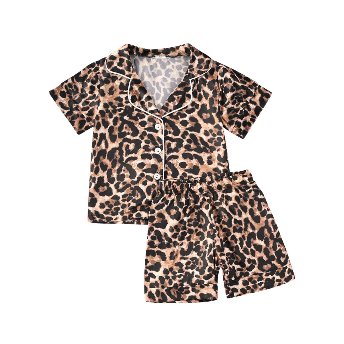 Fortune Boy Girl Pajamas Set Leopard Print Long/Short Sleeve Tops+Shorts/Pants