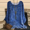 thumbnail image 2 of IROINID Liquidation Hauts Grande Taille pour Femmes Col Rond Manches Longues T-shirt Imprimé Blouse, Bleu, 2 of 6