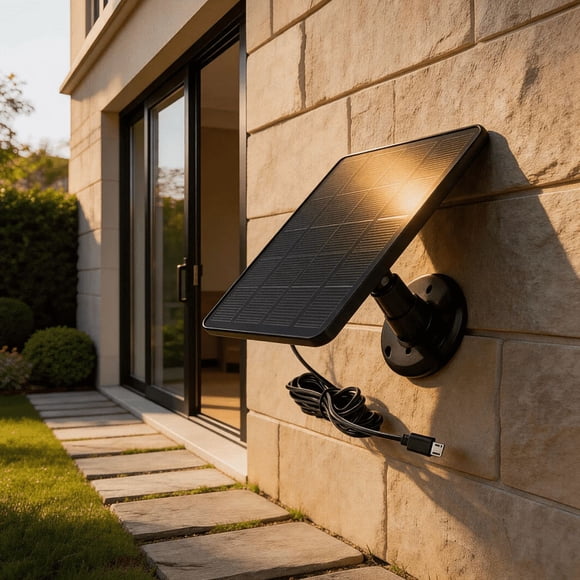 Outdoor Solar Charging 4W Monocrystalline 5V for Security Doorbells USB C Ports Adjustable Bracket IP65 Garden Light Power Supply, 17.5x12 cm, Black