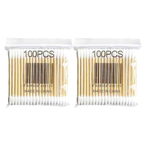 Qocolhg 2 Pcs Cotons-Tiges en Bambou - 200 Unités - Cotons-Tiges Biodégradables Écologiques Naturels pour Oreilles, Hygiène, Soins de Beauté - Pointes Rondes et Coton Épais et Bâton de Bambou Robuste