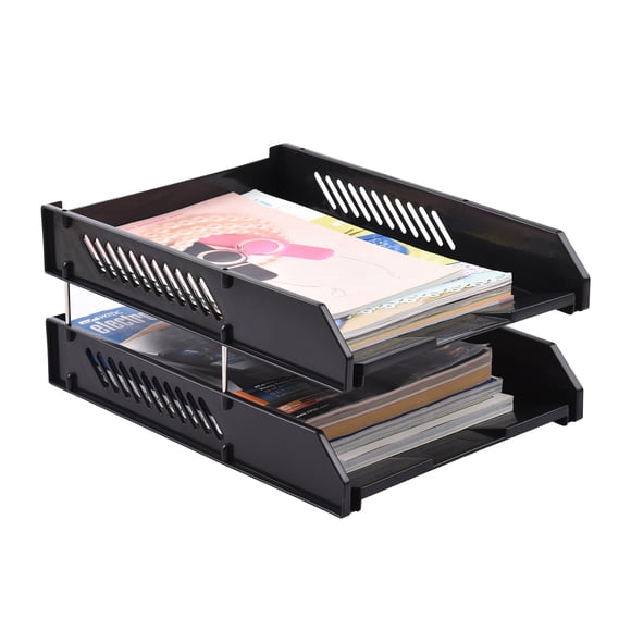 JIELISI Plateau de Documents, Organiseur de Dossiers de Bureau Empilable, Support de Lettres à 2 Niveaux, Porte-Revues, Accessoires de Bureau, Rangement de Papier, Fournitures de Papeterie pour Bureau, École, Maison