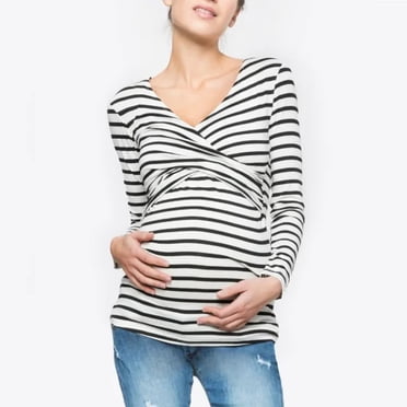 LNGOOR Summer Thin Maternity Women Casual Nursing T-shirt Pregnant Women‘s Striped Breastfeeding Top Maternity Garment