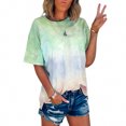 thumbnail image 1 of T-Shirt pour Femmes Teinté Causal Haut Court Col Rond T Manches Col Rond Chemisier, Vert, L, 1 of 9