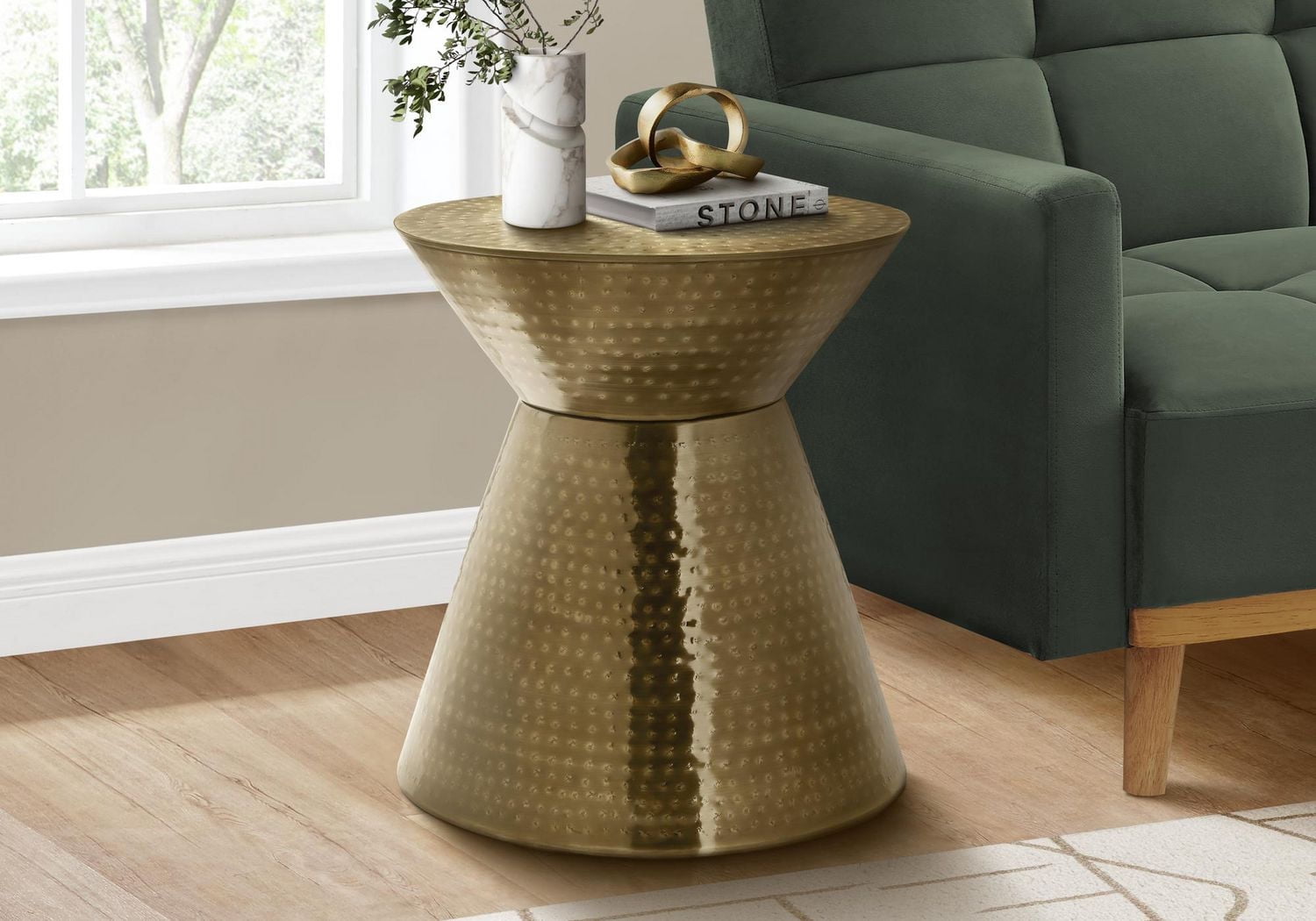 Monarch Specialties Table D'appoint, Tambour, Coté, Bout, Table De Nuit, Lampe, Salon, Chambre À Coucher, Métal D'or, Contemporain, Moderne