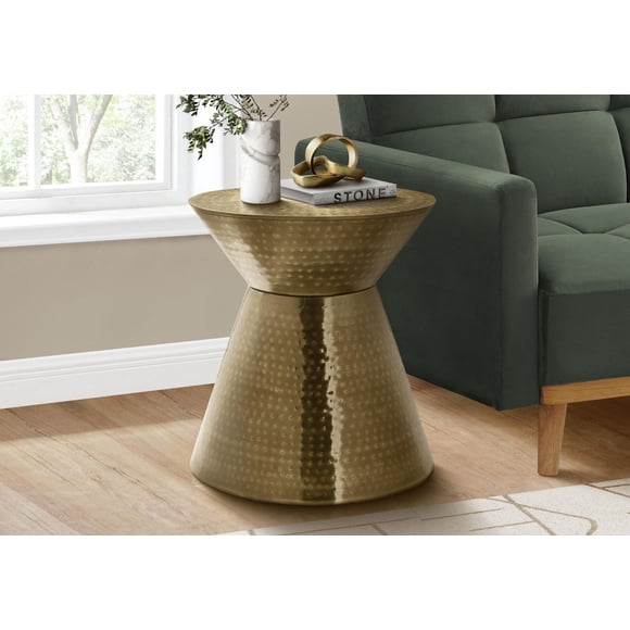 Monarch Specialties Table D'appoint, Tambour, Coté, Bout, Table De Nuit, Lampe, Salon, Chambre À Coucher, Métal D'or, Contemporain, Moderne