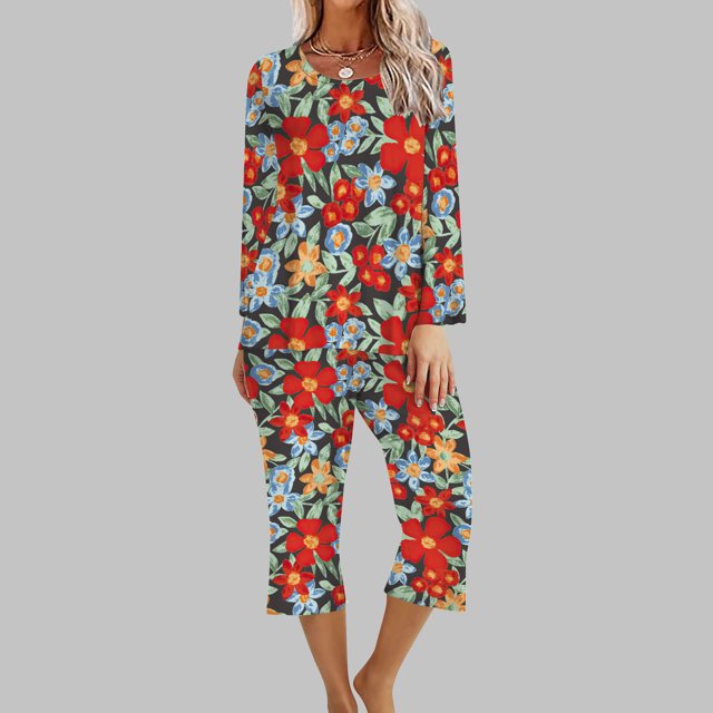 Tenues 2 Pcs pour Femmes 2 Pcs Pyjama Confortable à Col Rond et Manches Longues pour la Maison Ensemble de Sport Ensembles pour Femmes en Liquidation