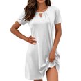 thumbnail image 1 of biudgviw Robes d'Été pour Femmes à Manches Courtes Col Ras du Cou Ajourées Robe T-Shirt Ligne A Décontractée Ample Mini-Robe, 1 of 5