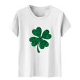 thumbnail image 2 of Vente de Liquidation!! T-Shirt de la Saint-Patrick pour Femmes, T-Shirt Graphique Trèfle Vert, Col Rond, Manches Courtes, Tunique Décontractée, Blanc + S, 2 of 3