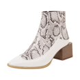 thumbnail image 2 of Women's Winter Square Toe Serpentine Leather Stitching High Heel Zipper Ankle Boots, 2 of 9