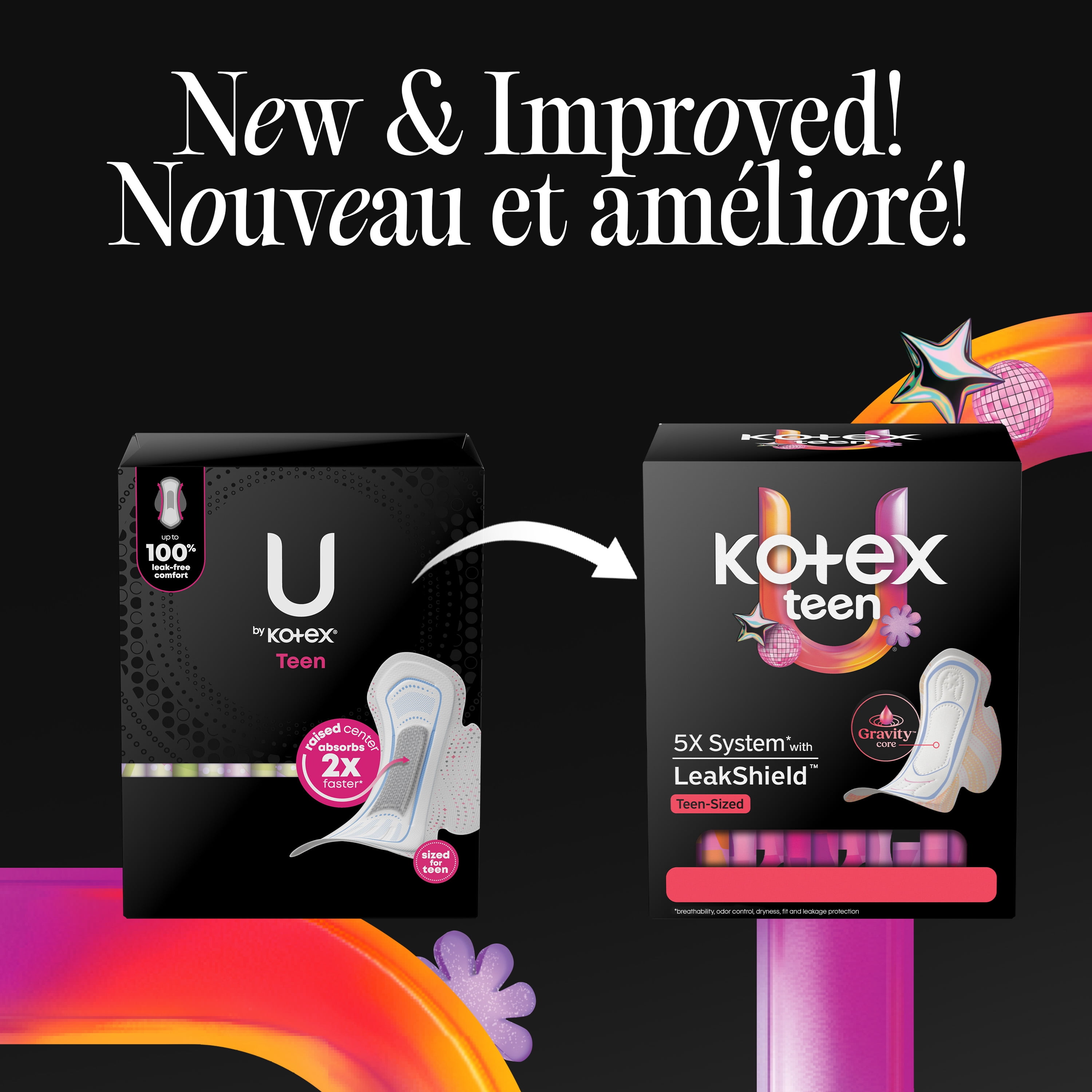 Serviettes ultraminces pour adolescentes Kotex avec ailes, absorption élevée, 36 unités
