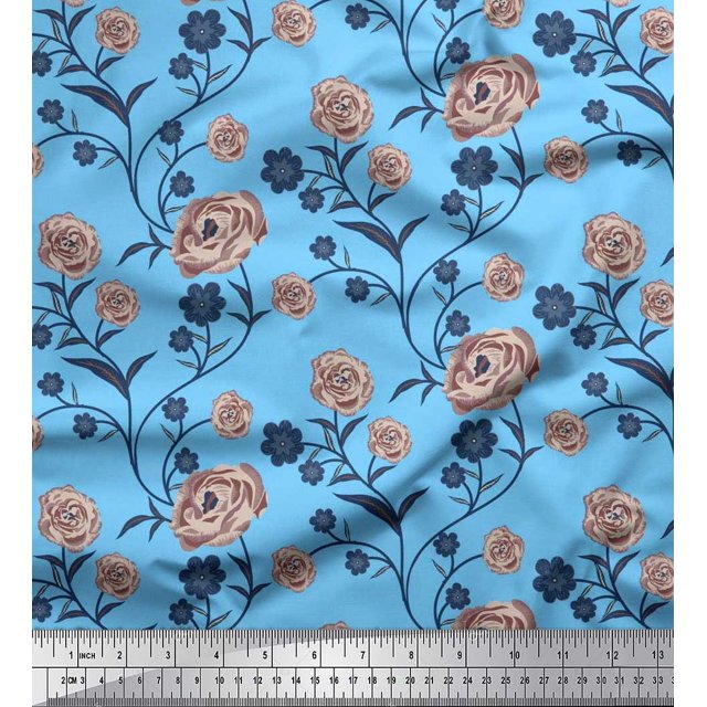 Soimoi Tissu en Rayonne Feuilles & Roses Imprimé Floral 1 Yard 56 Pouces de Large