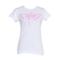 thumbnail image 1 of T-Shirt de Sensibilisation au Cancer du Sein pour Femmes avec Ailes d'Ange en Ruban - Blanc - Très Grand, 1 of 1