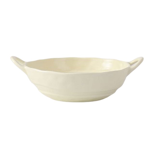 ruzhgo Matte Two Ear Salad Bowl Irregular Ceramic Serving Plate Simple Style Heat-resistant Air Fryer Food Container Tableware Beige