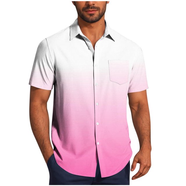 Pisexur Shirts for Man T Hommes Mode Décontractée Col Rabattu Impression Dégradée Chemise à Manches Courtes Bouton Blouse Rose,S Chemises de Golf Hommes & Chemises Hommes