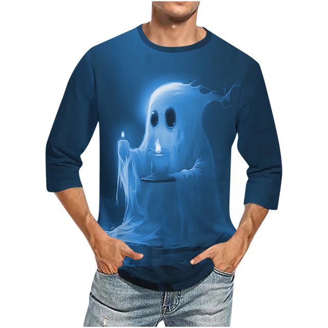 Birdeem T-Shirts à Manches Longues pour Hommes Imprimé Col Rond Mode Décontractée Manches Courtes Blouses Chemises Manches Longues Chemises de Noël pour Hommes