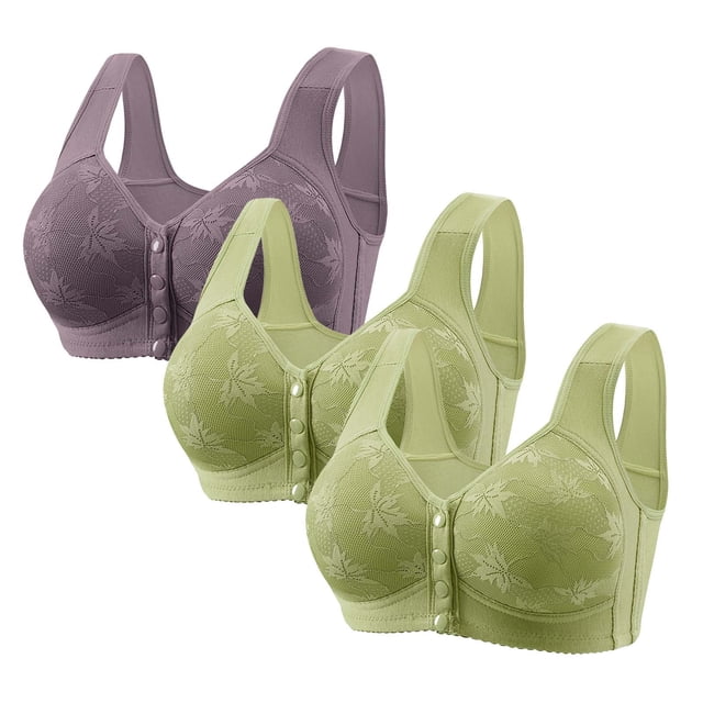 Cameland 3 Pack Bra for Women Bra for Seniors Front Closure Bras Wire-Free Front Button Closure Comfortable Bra