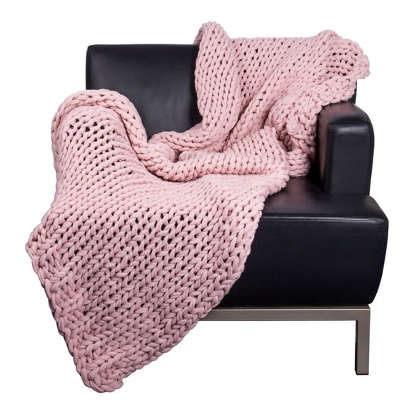 Truu Design Chunky Braided Soft and Cozy Arm Knit Blanket, 40 x 78 inches, Pink