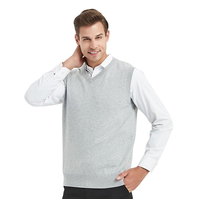 TOPTIE Chandail Sans Manches Uni pour Homme, Coupe en Coton Décontractée - Gris - P