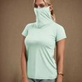 thumbnail image 2 of BiZtdJrK T-Shirts de Protection Solaire à Manches Courtes pour Femmes avec Masque Facial, Maillot Dermoprotecteur d'Extérieur, Chemise de Pêche et de Randonnée, Haut Court Décontracté d'Été, Vert, TTG, Cadeaux d'Anniversaire, 2 of 8