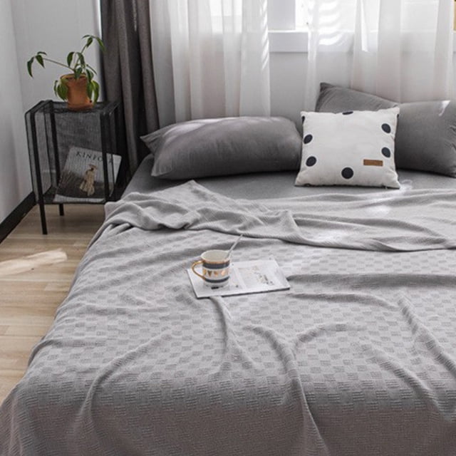 Fwttom Cotton Bed Blanket Twin Cotton Thermal Blanket Bed Throw Breathable Soft Comfortable Blanket for All Season