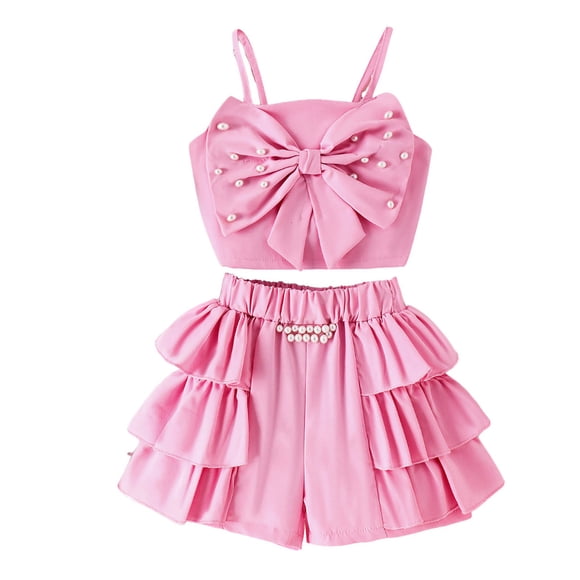 Sunnyoo Girls 2Pcs Outfits Ruffle Camisole Shorts Children's Summer Clothes Set